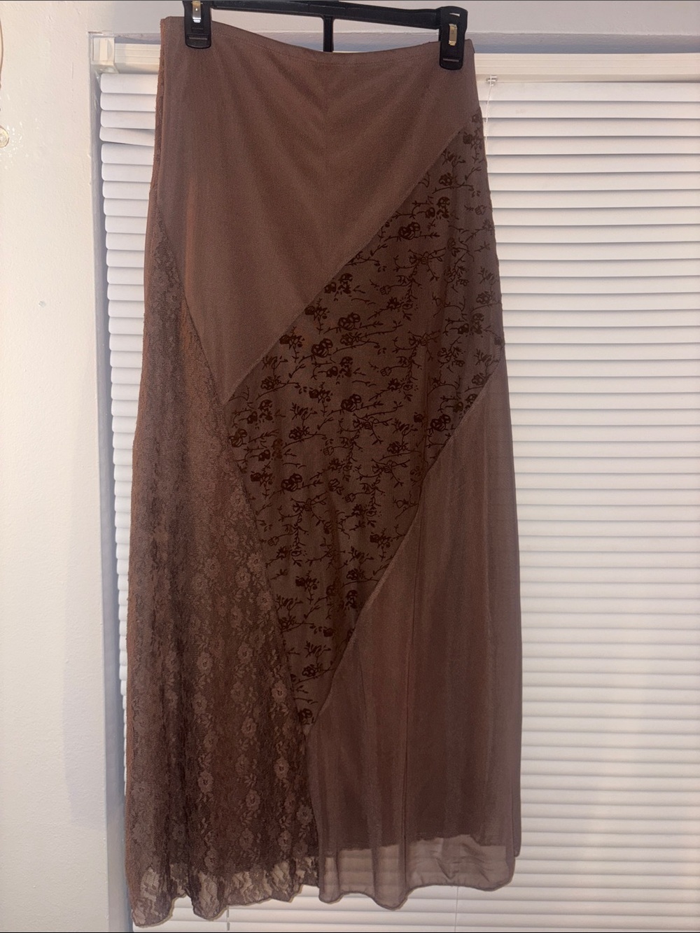 Brown Lace Panel Maxi Skirt - Picture 2 of 3